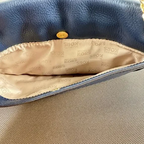 Michael Kors Women's Jet Set Chain Leather Small Shoulder Flap Navy Blue Bag - Picture 6 of 11